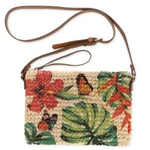 INC Natural Straw Small Zip-Top Crossbody/Wristlet Bag